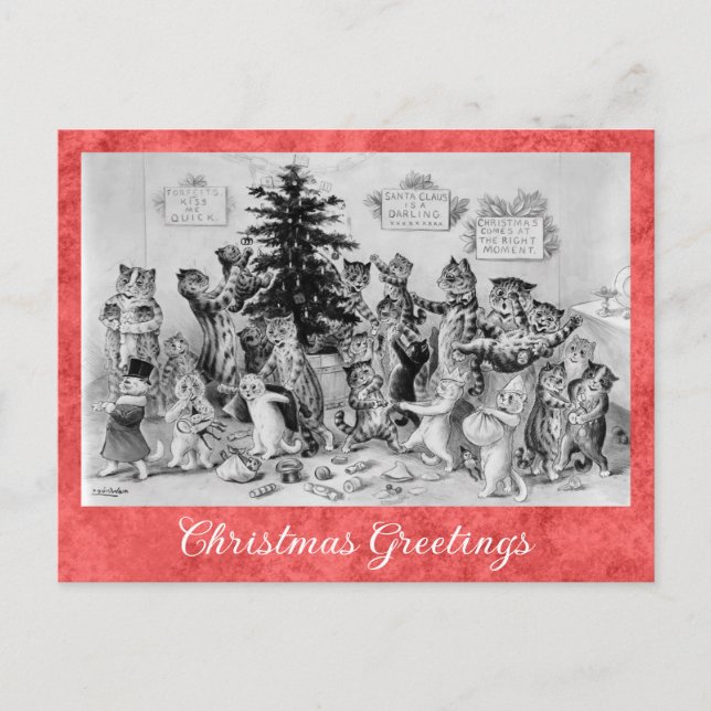 Cartão Postal Natais vintages saudações Louis Wain Cat (Frente)