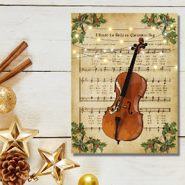 Cartão Postal Natais vintages Sheet Music e Cello