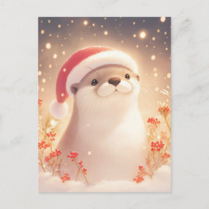 Cartão Postal Natal Alegre da Lontra de Aquarela