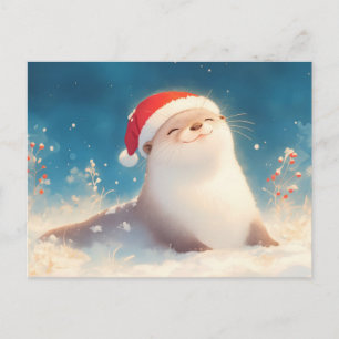 Cartão Postal Natal Alegre da Lontra de Aquarela