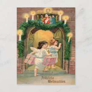 Cartão Postal Natal Alemão Vintage - Anjos e Cena de Natividade
