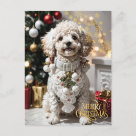 Cartão Postal Natal. Animal de estimação em casa. Cachorrinho fo