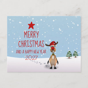 Cartão Postal Natal Ano Novo Veado Árvore 2026 Engraçado