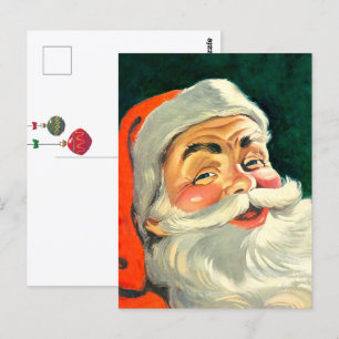Cartão Postal Natal Antigo, Alegre Papai Noel Retro dos Anos 50
