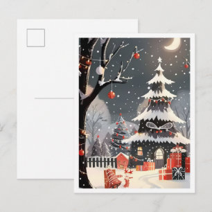 Cartão Postal Natal Antigo Feliz com Neve