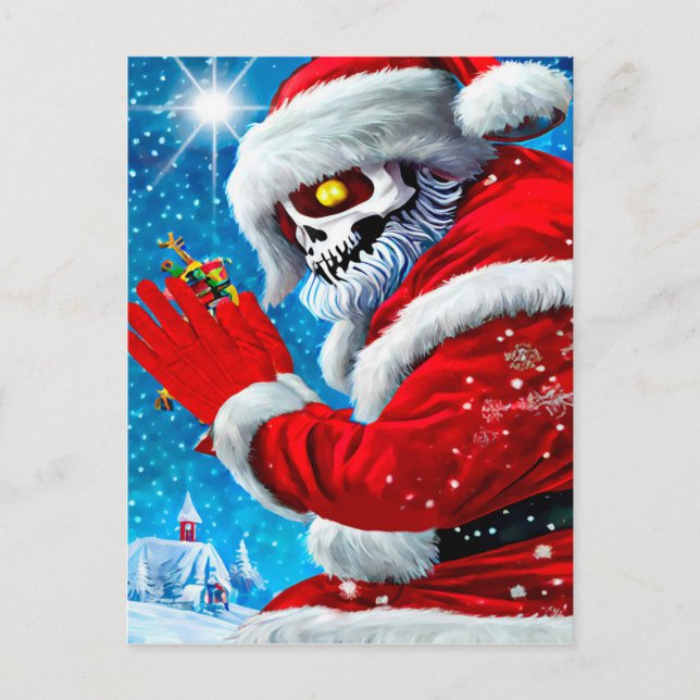 Cartão Postal Natal assustador Papai Noel Skeleton Arte Monstro (Frente)