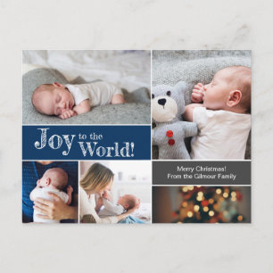 Cartão Postal Natal Azul Bebê Alegria para o mundo Colagem de fo