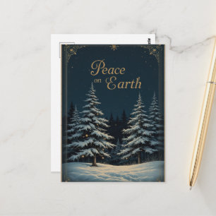 Cartão Postal Natal azul escuro elegante e Paz radiante