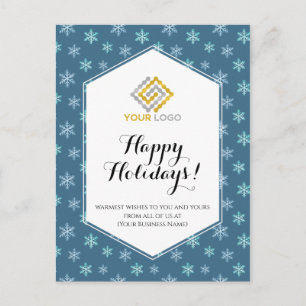 Cartão Postal Natal Blue Snowflakes Logotipo Business