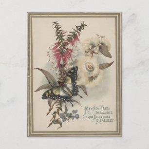 Cartão Postal Natal Borboleta Vintage & Flores Australianas