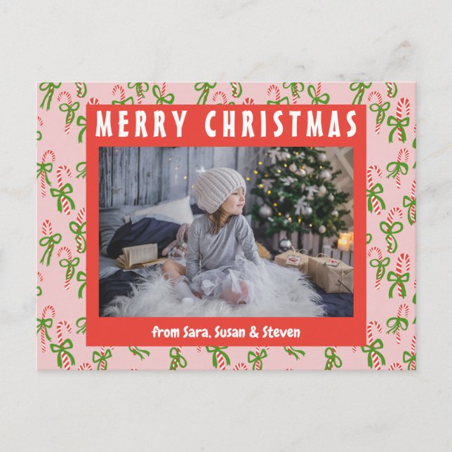 Cartão Postal Natal Candy Canes Xmas Feriado Foto PERSONALIZADA (Frente)
