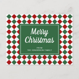 Cartão Postal Natal clássico dos cheques verdes vermelhos