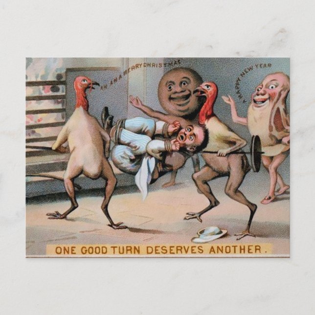 Cartão Postal Natal com Comida Vitoriana Estranha (Frente)