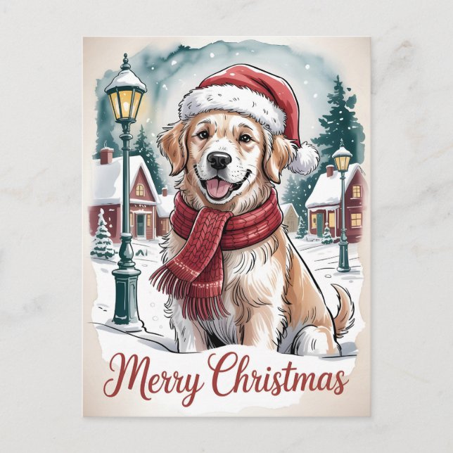 Cartão Postal Natal com Golden Retriever (Frente)