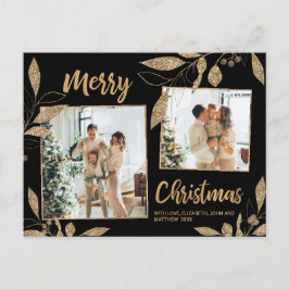Cartão Postal Natal da Colagem de Fotografias Dourada Elegante 2