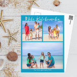 Cartão Postal Natal da Colagem de Fotos Chic Blue Mele Kalikimak<br><div class="desc">A foto personalizável da família de praia azul-chic colage cartões postais de Natal com suas fotos tropicais favoritas ao sol. Adicione 3 das suas memórias favoritas das suas férias na ilha à costa. Belos cartões postais de feriado costeiro com um layout de fotografia limpo e moderno e bonito roteiro azul....</div>