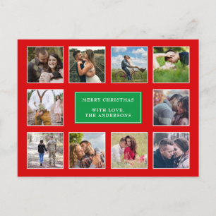 Cartão Postal Natal da Colagem de Fotos Vermelha e Verde