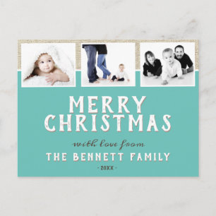 Cartão Postal Natal da Colagem Fotográfica Moderna Turquesa 3