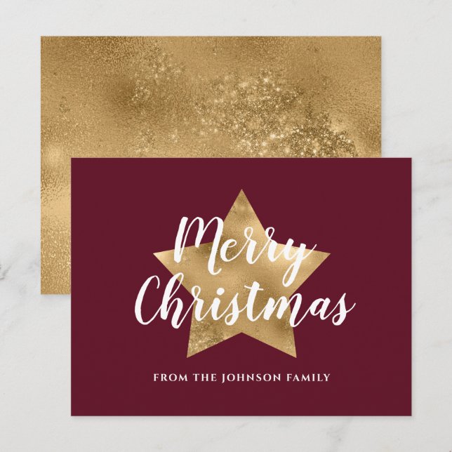 Cartão Postal Natal da Estrela Dourada Vermelha Moderna (Frente/Verso)