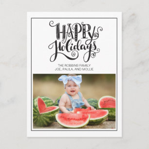 Cartão Postal Natal da família de feriados felizes e brancos mod