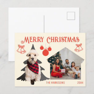 Cartão Postal Natal da Pet da Família de Cremes Vermelhos