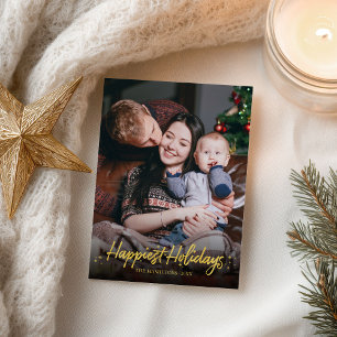 Cartão Postal Natal das Férias mais Felizes da Caligrafia Dourad