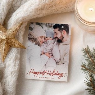 Cartão Postal Natal das Férias mais Felizes da Caligrafia Vermel