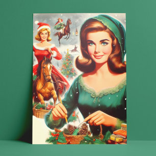 Cartão Postal Natal das Garotas Vintage