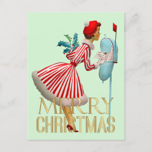 Cartão Postal Natal de 1950 Senhora Vintage Feliz Natal