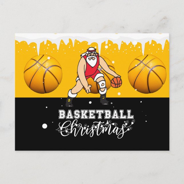 Cartão Postal Natal de basquete com Papai Noel (Frente)