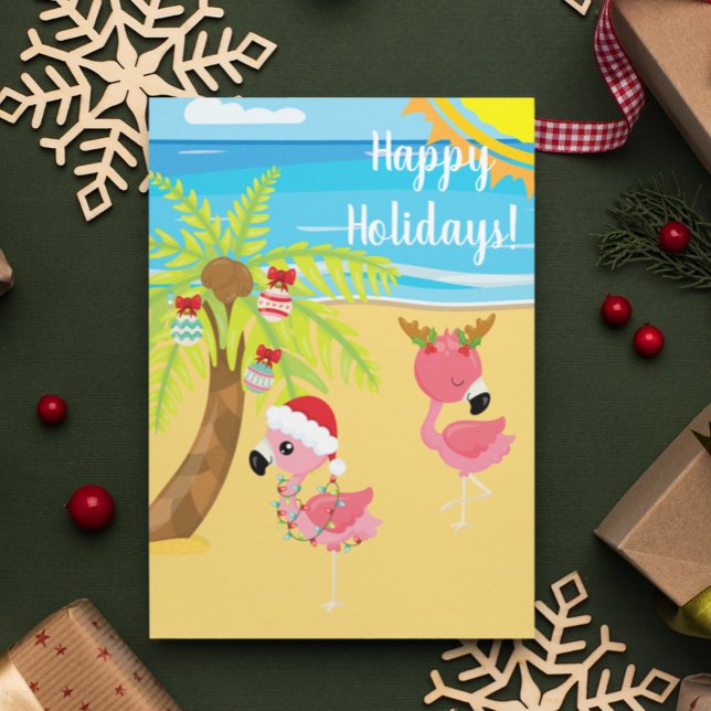 Cartão Postal Natal de Flamingo, praia tropical, feriados (Criador carregado)