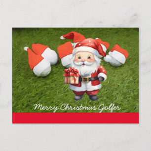 Cartão Postal Natal de golfe com bola de golfe chapéu de Papai N