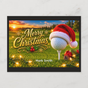 Cartão Postal Natal de golfe com bola de golfe para golfista