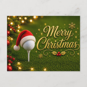 Cartão Postal Natal de golfe com bola de golfe para golfista