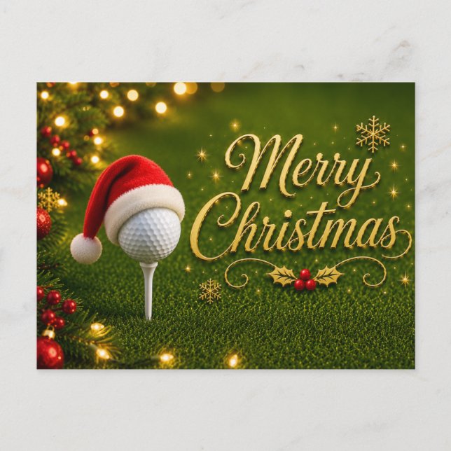 Cartão Postal Natal de golfe com bola de golfe para golfista   (Frente)