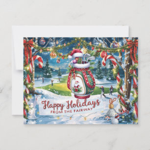 Cartão Postal Natal de golfe com saco de golfe em verde