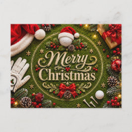 Cartão Postal Natal de golfe temático de férias em grama verde