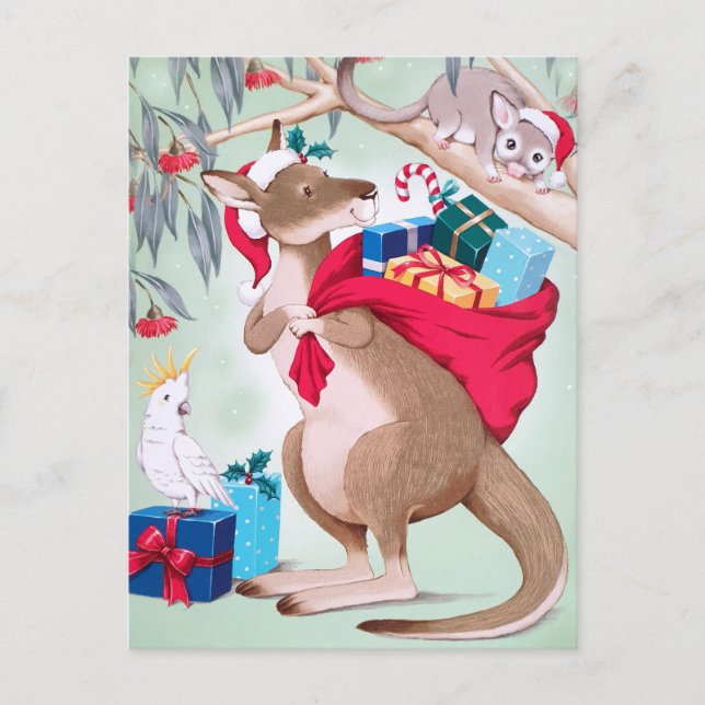 Cartão Postal Natal de Kangaroo - Arte de Natal Australiana (Frente)