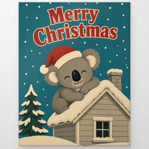 Cartão Postal Natal de Koala no Telhado de Inverno