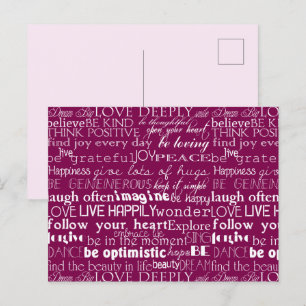 Cartão Postal Natal de Palavras Inspiracionais Brancas rosa