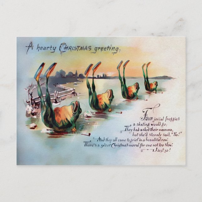Cartão Postal Natal de Rãs Vitorianas Antigas (Frente)