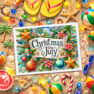 Cartão Postal Natal Divertido de Verão Férias em Julho