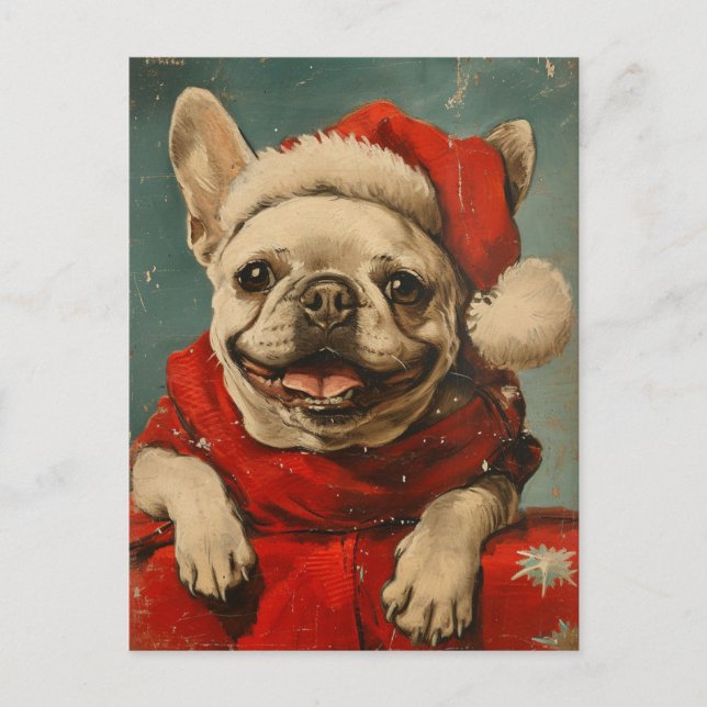 Cartão Postal Natal do Buldogue Francês (Frente)