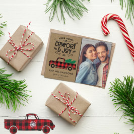 Cartão Postal Natal do Caminhão de Xadrez Negro e Vermelho