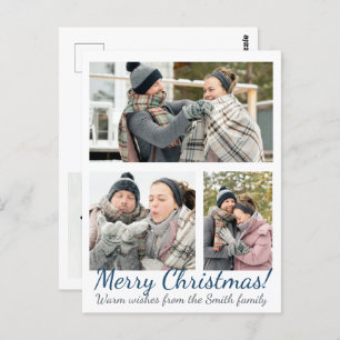 Cartão Postal Natal do Elegant Blue 3 Photo Calliographic