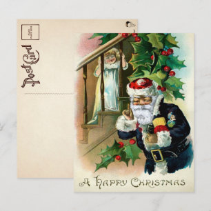 Cartão Postal Natal do Papai Noel Feio e Criança Assustadora Vin