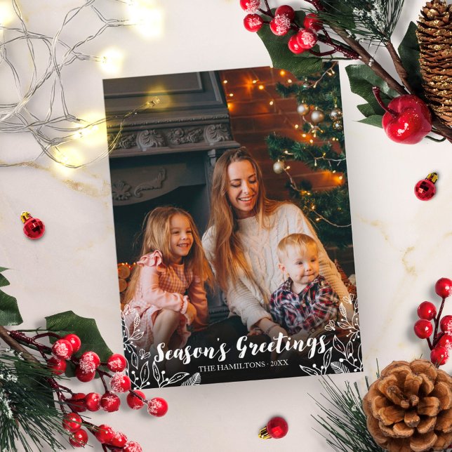 Cartão Postal Natal do Script Branco de Folhagem Cura (Criador carregado)