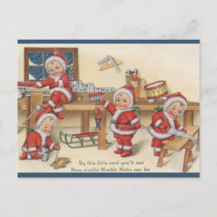 Cartão Postal Natal dos Elfos do Papai Noel Antigo 