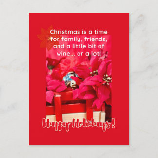 Cartão Postal Natal e muito vinho Tartaruga e poinsetos