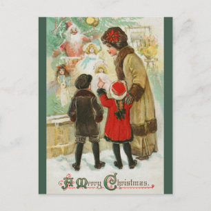 Cartão Postal Natal editável na vitrine da loja de mãe e filhos